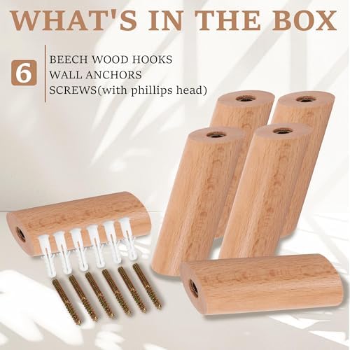 evory Wood Wall Hooks, 6 Pack Coat Hooks Mounted Rustic - Image 6