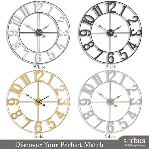 Sorbus Large Wall Clock, Metal Frame, Battery Powered - Image 7