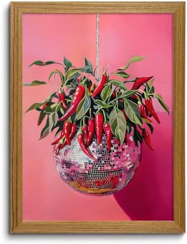 Funny Framed Wall Art Chili Disco Ball Funky Kitchen Print Wall Decor by ZMDDYSWallArt