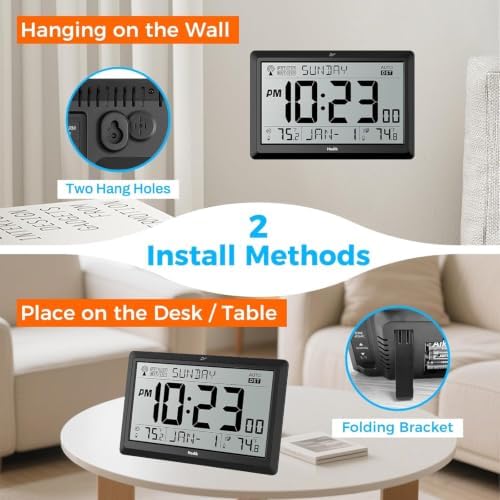 HODIK Atomic Wall Clock with Indoor Outdoor Temp, Digital Clocks - Image 3