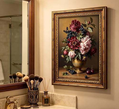 xikafou 3D Textured Canvas Wall Art, Vintage Carved Gold Frame, Peony - Image 7