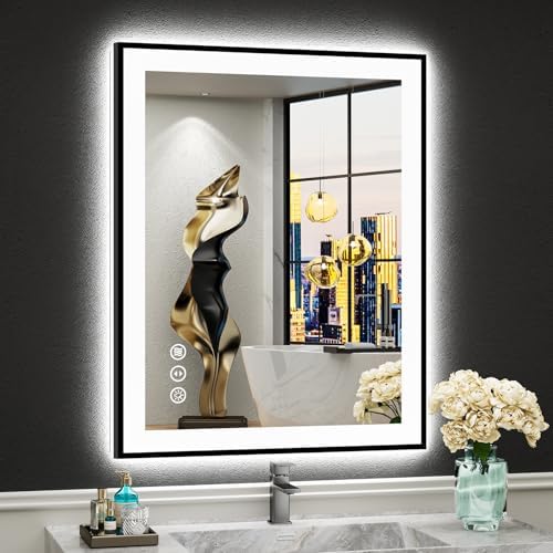 24x30 Black LED Bathroom Mirror, Backlit & Front Lit Lighted Mirror by Awandee