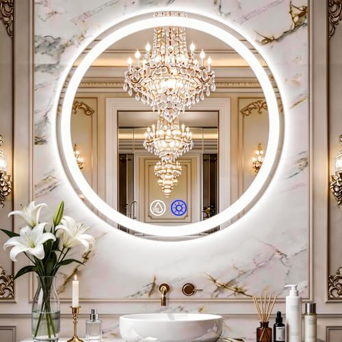 LTFUUAI 28" Round LED Bathroom Mirror by Unknown