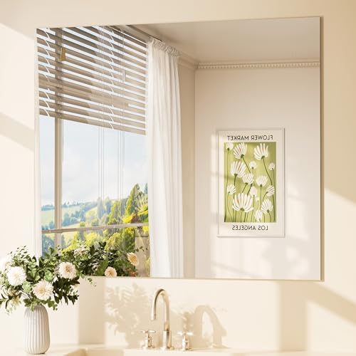 TETOTE Frameless Mirror 42" x 36" Bathroom Vanity Mirror Wall Mounted 4mm by TETOTE