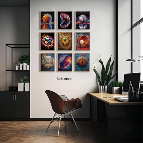 Msvenors Sports Canvas Wall Art Set of 9, Graffiti Style Basketball Baseball - Image 5