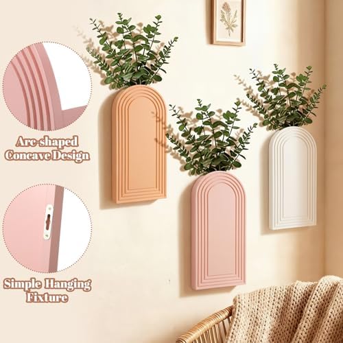 6 Pack Boho Wall Vase Wooden Hanging Planters, Light Colors - Image 5