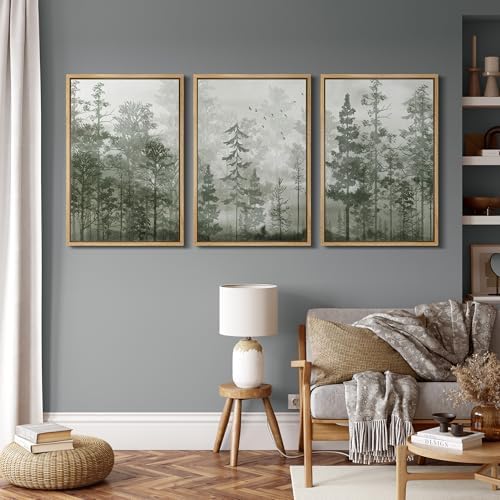 MUDECOR Framed Wall Art Print Set Minimalist Forest Mist - Image 3