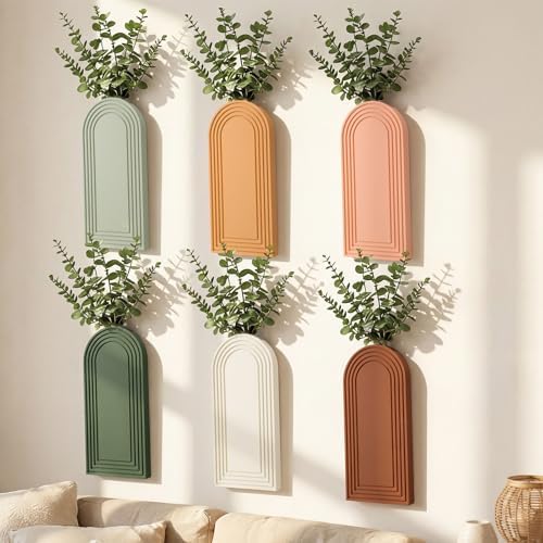 6 Pack Boho Wall Vase Wooden Hanging Planters, Classic Colors by Ferrochef