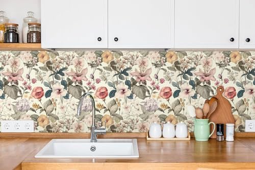 Jeweluck Vintage Floral Wallpaper Peel and Stick Wallpaper 16.9”x118.1” - Image 6