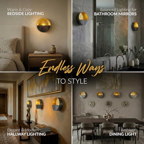 Eclipse Wall Candle Sconces Set of 2-6.5" Round Gold Tea Light Holders - Image 4