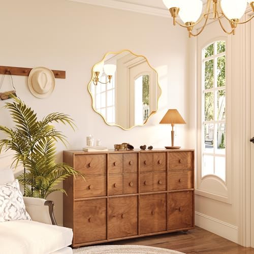 Kelly Miller 32" Gold Round Scalloped Mirror, Wavy Edge Decorative Mirror - Image 4