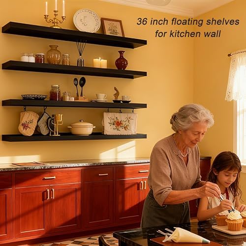 ROGMARS Black Floating Shelves for Wall 36 inch Rustic Solid Wood - Image 3