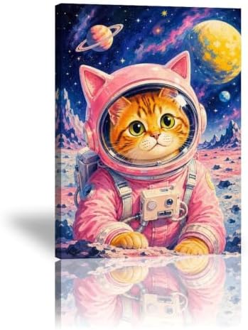 Cosmic Astronaut Cat Poster Space Galaxy Cat Canvas Wall Art by Unknown