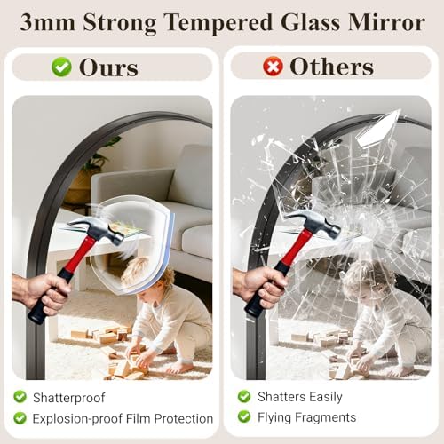 40"x30" Black Arched Mirror, Arched Wall Mirror - Image 4