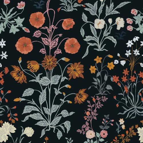 Floral Peel and Stick Wallpaper Vintage Wallpaper Dark Blue Wall Paper by Fiula