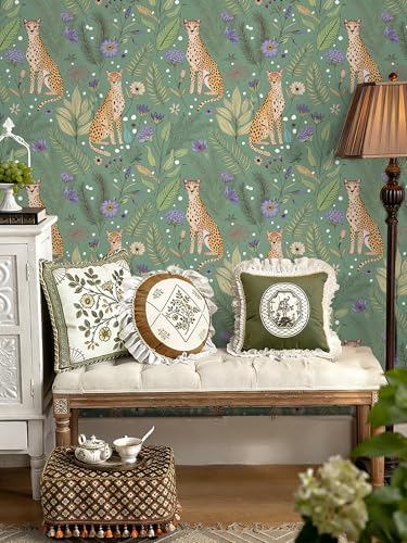 Floralplus Cheetah Peel and Stick Wallpaper Sage Green Wallpaper - Image 6