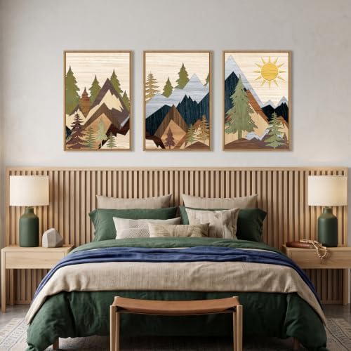 Ausri Boho Mountain Pine Tree Framed Canvas Wall Art Set -16"x24"x3 - Image 4