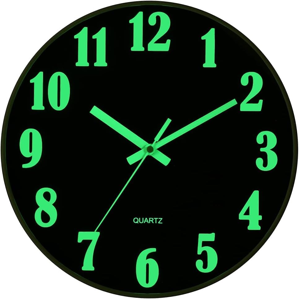 JoFomp Glow in The Dark Clock, 14 Inch Modern Silent Non Ticking Wall Clocks by JoFomp