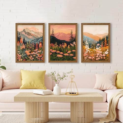 3 Piece Wildflower Mountain Wall Art Colorful Landscape Canvas Art 16x24in - Image 2