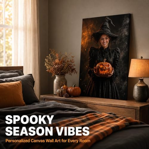 Ipplee Personalized Witch and Pumpkin Halloween Canvas Wall Art - Image 5