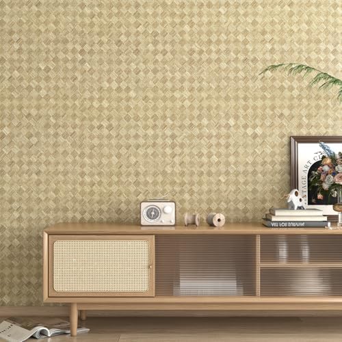 Decotalk Grasscloth Wallpaper Peel and Stick Diamond Wallpaper 17.7"x200" by Decotalk