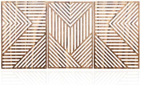 Motivilla Wood Wall Art Set of 3, Dark Geometric Decor by Motivilla