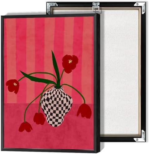 Contemporary, Eclectic Canvas Wall Art Tulips In A Checkered Vase Prints Poster by Unknown