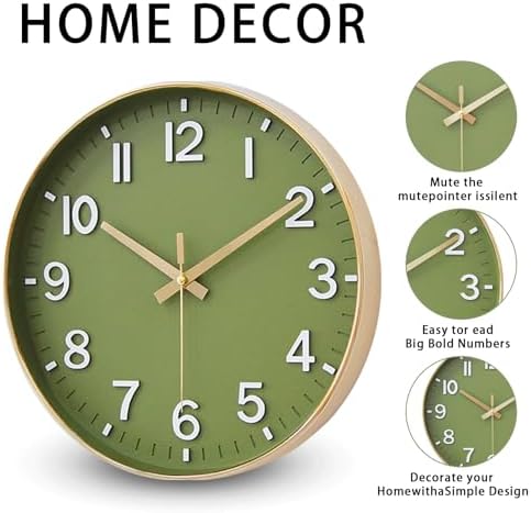 HZDHCLH 10 Inch Wall Clock Battery Operated Silent Non Ticking Green Modern - Image 2