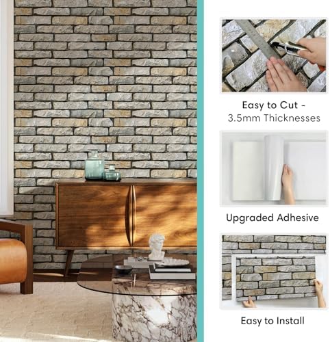Commomy Peel and Stick Faux Stone 3D Wall Panels 12 pcs of 22.8" x 11.8" - Image 5