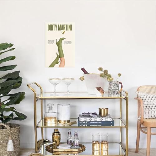Green Cowgirl Boots Canvas Wall Art Trendy Olive Martini Print Poster Preppy - Image 4