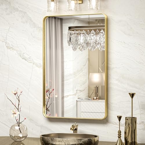 TokeShimi 20 x 30 Inch Gold Bathroom Wall Mirror Vanity Metal Frame Round by TokeShimi