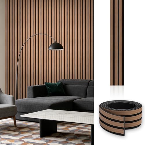 Peel and Stick Walnut Slat 3D Wall Panels 4"x98", Wood Acoustic Accent by WalDecoo