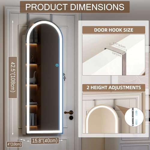 LVSOMT Wall Mounted Jewelry Organizer Lockable, 6 LEDs Jewelry Cabinet - Image 3