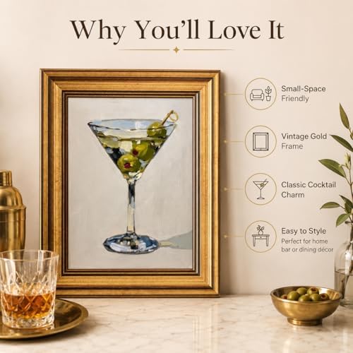 Gold Framed Wall Art, Vintage Martini Glass - Image 6