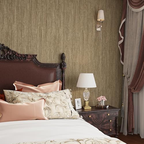 VaryStyle 15.7"x393" Tan Brown/Gold Grasscloth Peel and Stick Wallpaper Vintage - Image 5