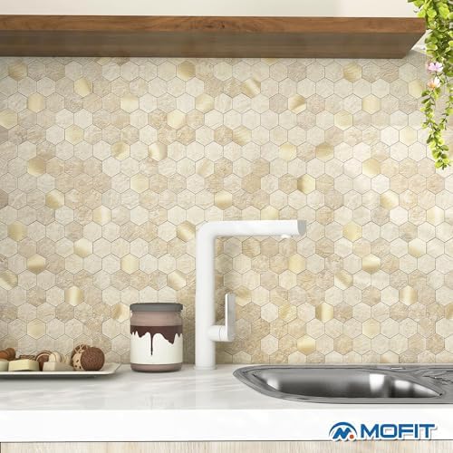 Peel and Stick Backsplash Hexagon Marble Tiles Beige 5pcs - Image 4