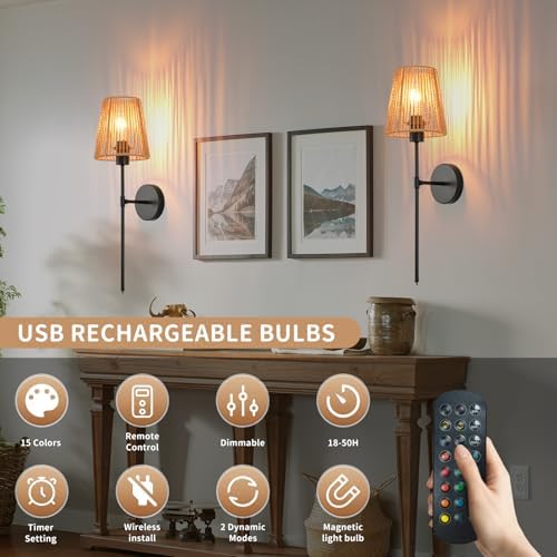 Battery Operated Wall Sconces Set of two, 15 Colors and Dimmable, Cordless - Image 2