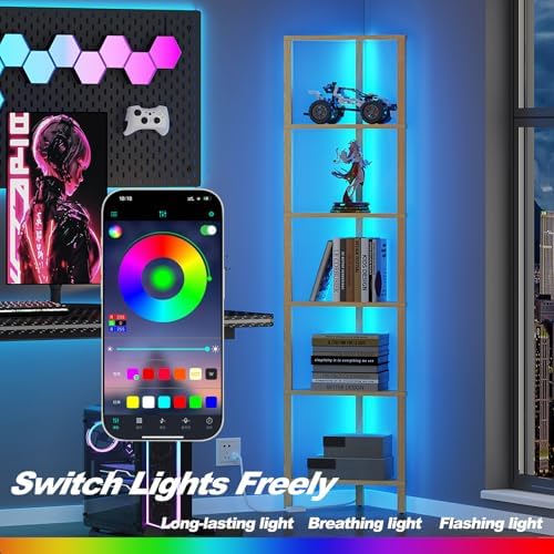 TUTOTAK Corner Shelf with LED Light, 6-Tier Corner Bookshelf - Image 3