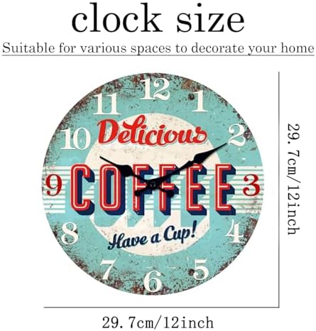 XFM 12 Inch Silent Wooden Wall Clocks Battery Operated Blue Retro Coffee - Image 4