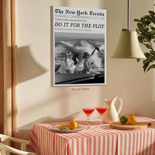 Trendy Newspaper Canvas Wall Art 24x36in Wooden Framed Black And White Prints - Image 4