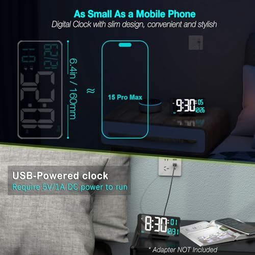 KOSUMOSU Digital Alarm Clock 6.7in Black Clock - Image 2