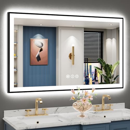 50x30 Black LED Bathroom Mirror, Backlit & Front Lit Lighted Mirror by Awandee