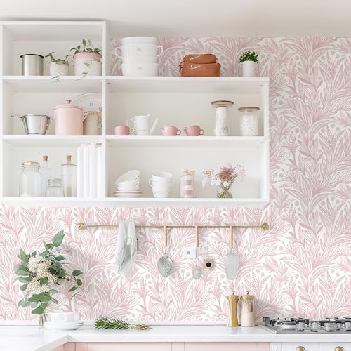 Dimoon Pink Peel and Stick Wallpaper Boho Pink White Contact Paper 17.3" X - Image 2