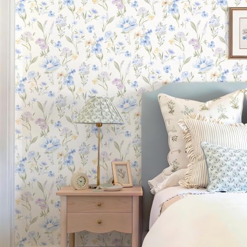 Ismoon Blue and White Floral Peel and Stick Wallpaper - Image 2