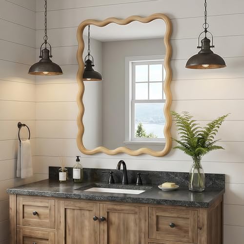 GDFStudio 20"x30" Wavy Rectangle Solid Wood Frame Mirror, Bohemian Decorative - Image 3