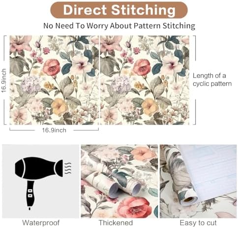 Jeweluck Vintage Floral Wallpaper Peel and Stick Wallpaper 16.9”x590.5” - Image 6