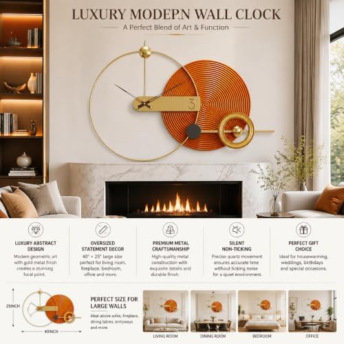 Large Modern Wall Clock, Luxury Gold Metal Wall Art Decor, Oversized Abstract - Image 2