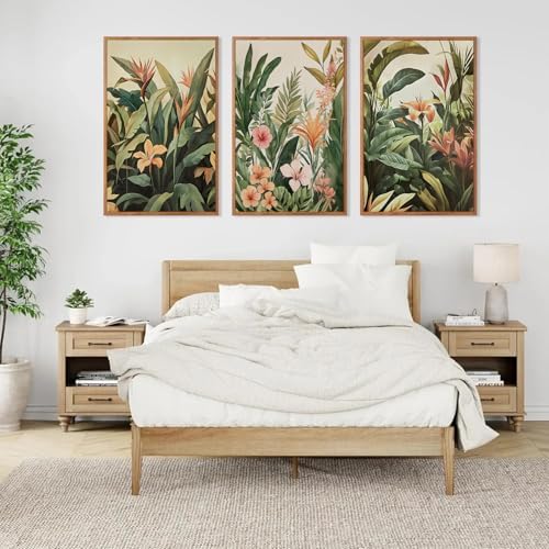 HLNIUC Boho Tropical Leaves Framed Canvas Wall Art, Abstract Flower Wall Decor - Image 3