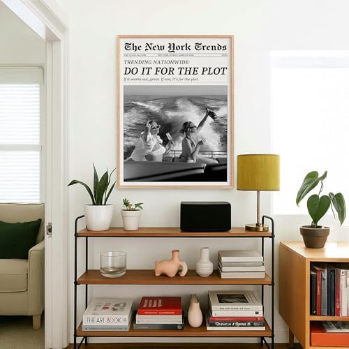 Trendy Newspaper Canvas Wall Art 12x18in Wood Grain Frame Black And White - Image 3
