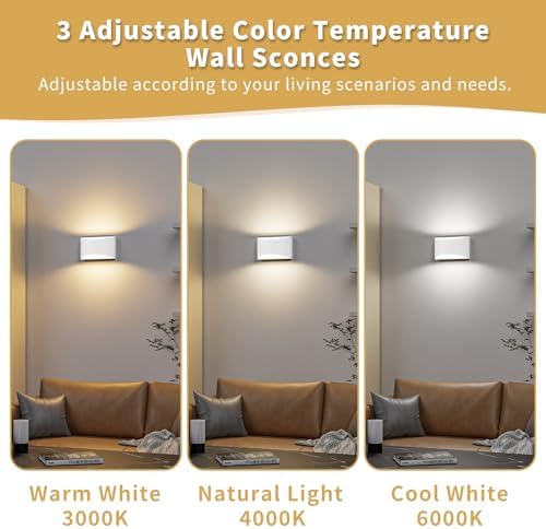 White Modern LED Wall Sconce, 3 Colors Hardwired Indoor Wall Lights - Image 4